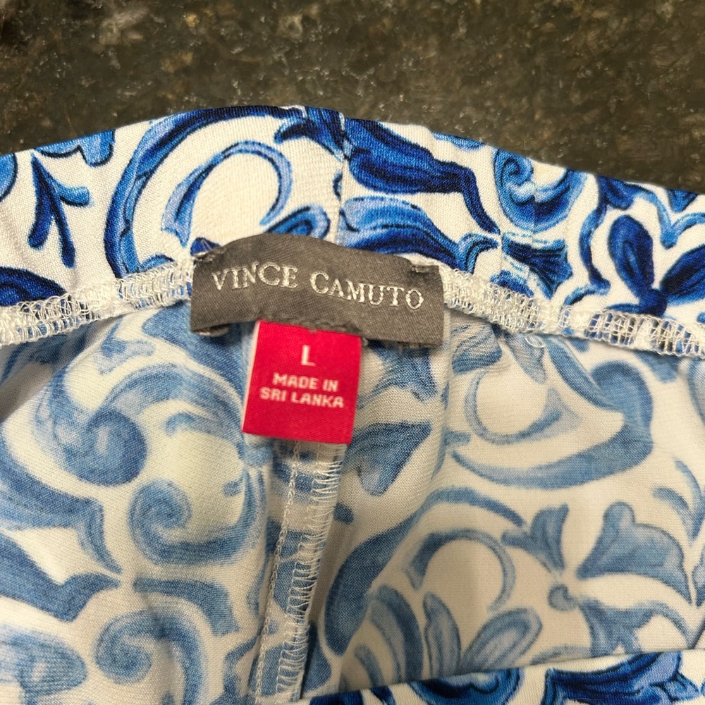 Vince Camuto Blue & White Medallion Print Wide Leg Palazzo Pants - Size L - Picture 10 of 11